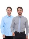 KIT Masculino 2 Peças - Camisa Social Premium Tipo Linho Azul Claro e Camisa Social Slim Cinza