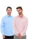 KIT Masculino 2 Peças - Camisa Social Premium Tipo Linho Azul Claro e Camisa Social Slim Rosa
