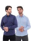 KIT Masculino 2 Peças - Camisa Social Premium Tipo Linho Azul Marinho e Camisa Social Slim Azul Bebê
