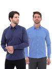 KIT Masculino 2 Peças - Camisa Social Premium Tipo Linho Azul Marinho e Camisa Social Slim Azul Escuro