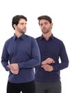 KIT Masculino 2 Peças - Camisa Social Premium Tipo Linho Azul Marinho e Camisa Social Slim Azul Marinho