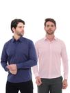 KIT Masculino 2 Peças - Camisa Social Premium Tipo Linho Azul Marinho e Camisa Social Slim Rosa