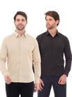 KIT Masculino 2 Peças - Camisa Social Premium Tipo Linho Bege e Camisa Social Slim Preta