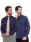 KIT Masculino 2 Peças - Camisa Social Tipo Linho Azul Marinho e Camisa Social Manga Longa Slim Azul Marinho
