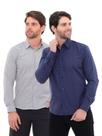 KIT Masculino 2 Peças - Camisa Social Tipo Linho Azul Marinho e Camisa Social Manga Longa Slim Cinza