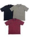 KIT Masculino 3 Peças - Camisa Polo Listrada Vinho, Cinza e Preto