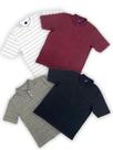 KIT Masculino 4 Peças - Camisa Polo Listrada Vinho, Cinza e Preto e Branca