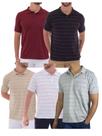 KIT Masculino 5 Peças - Camisa Polo Listrada com Bolso Malha Branco/Preto/Bege/Vinho/Cinza