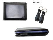 Kit Masculino Carteira Couro Legítimo + 02 Chaveiros Kartmen