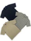 KIT Masculino Plus Size Polo Listrada Bege, Preto e Cinza KIT Masculino Plus Size Polo Listrada Bege, Preto e Cinza