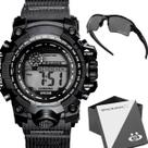 Kit Masculino Relógio Digital Preto à Prova d Água Pulseira Silicone Óculos de Sol Black Piano Proteção UV