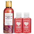 Kit Massagem Sensual Íntima: 2 Love Óleo Morango + 1 Óleo Beijável Para Massagem Morango