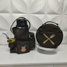 Kit Mateira e Porta Pratos Couro Legítimo Cor Marrom