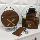 Kit Mateira e Porta Pratos Marrom Elegante