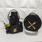 Kit Mateira e Porta Pratos Personalizado Couro Legítimo Cor Preta - Coutre Bolsas
