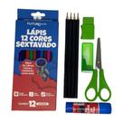 Kit Material Escolar 12 Cores Completo Borracha Apontador