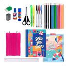 Kit Material Escolar 2 Cadernos 96fls Estojo + Itens Feminino