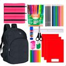 Kit Material Escolar Caderno Brochura Estojo Duplo + Itens Feminino