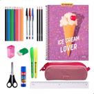 Kit Material Escolar Caderno Estojo Caneta Marcador Lapis Feminino