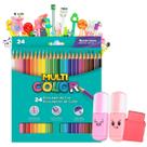 Kit Material Escolar Colorido Lápis Borracha Caneta Marca Texto