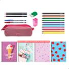 Kit Material Escolar Economico Estojo Caderno 10 Matérias + Itens
