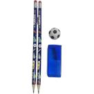 Kit Material Escolar Esportivo 2 Lápis Apontador Borracha School Basics Bola