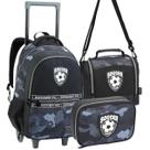Kit Material Escolar Estampa Esportiva para Criança Infantil Menino Mochila de Rodinhas Lancheira Térmica Estojo Grande Box Design Reforçado