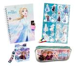 Kit Material Escolar Estojo Diario Adesivos Disney Meninas Frozen Princesas Minnie Volta ás Aulas