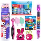 Kit Material Escolar Infantil Canetinha + Marca Texto + Giz de cera Troca Ponta - Leo e Leo Maped