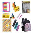 Kit Material Escolar Infantil Volta as Aulas 49 Itens com Ábaco e Mochila Caderno Massinha Tinta