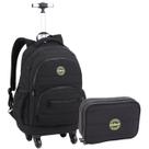 Kit Material Escolar Juvenil com Mochila de Rodinhas Alça Telescópica Reforçada Estojo Compartimento Triplo Design Masculino