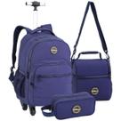 Kit Material Escolar Juvenil Mochila de Rodinhas Lancheira Térmica Estojo Compartimento Duplo Design Reforçado Masculina Meninos