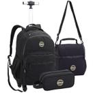 Kit Material Escolar Juvenil Mochila de Rodinhas Lancheira Térmica Estojo Compartimento Duplo Design Reforçado Masculina Meninos