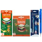 Kit Material Escolar Lápis de cor apagável + Giz de cera Triangular 29 Itens - Leo E Leo