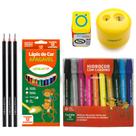 Kit Material Escolar Lapis De Cor Canetinha com Carimbo Borracha Apontador Lapis Grafite - Leo e Leo