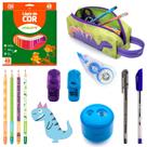 Kit Material Escolar Meninos Basico Volta As Aulas Lapis de cor Apontador Borracha - Leo e leo