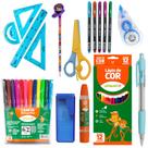 Kit Material Escolar Meninos Kit Geometrico Canetinha Tesoura Lapis de cor Apontador - Leo e Leo