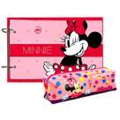 Kit Material Escolar Mini Fichário Minnie + Refil c/ 80 Folhas + Estojo Minnie