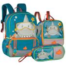 Kit Material Escolar Mochila de Costas Lancheira Térmica Estojo Infantil Meninos Estampa Tubarão Compartimento Espaçoso Reforçado Kit Material Escolar Mochila de Costas Lancheira Térmica Estojo Infantil Meninos Estampa Tubarão Compartimento Espaçoso Reforçado