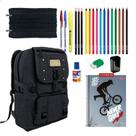 Kit Material Escolar Mochila Militar Caderno 10 Matérias Tilibra + Itens - Cinza