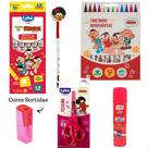Kit Material Escolar Turma da Mônica Lápis de Cor Apagável Canetinha Lápis Preto com Borracha Cola Apontador
