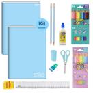 Kit Material Escolar Volta as Aulas Infantil Menina Tom Pastel Azul Caderno Brochura Lápis Borracha Régua Cola 11 peças