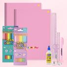 Kit Material Escolar Volta as Aulas Menina Tons Pasteis 32 pecas Rosa ou Lilás Ensino Fundamental