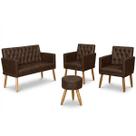 Kit material sintético Sofá 1 Namoradeira 2 Poltronas com Puff Capitone para recepção clinica 4 lugares resistente para sala pequena