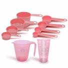 Kit Medida 10 Peças Jarra 500ml Rosa Copo Rosa Xicara Rosa Colher Rosa Apto ao Calor Panelinha Rosa