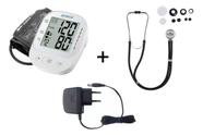 Kit Medidor De Pressão Arterial Digital Automático Elétrico + Fonte Alimentadora + Estetoscópio Rappaport Duplo Multi