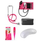 Kit medidor de pressão esteto cuba rim e termômetro rosa