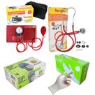 Kit medidor de pressão esteto máscara e luvas caixa Vermelho