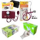 Kit medidor de pressão esteto máscara e luvas caixa Vinho