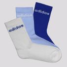 Kit Meia Adidas ESS Linear Crew 3 Pares Infantil Branca e Azul